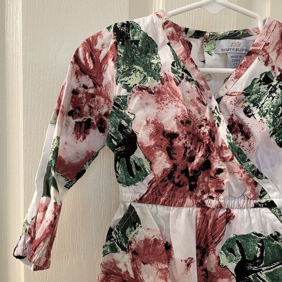 Bailey's Blossoms Floral Romper Long Sleeve Shorty Pockets Girls Size 2T - Picture 3 of 13